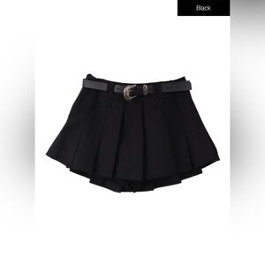 Black Mini Pleated Skirt w Belt